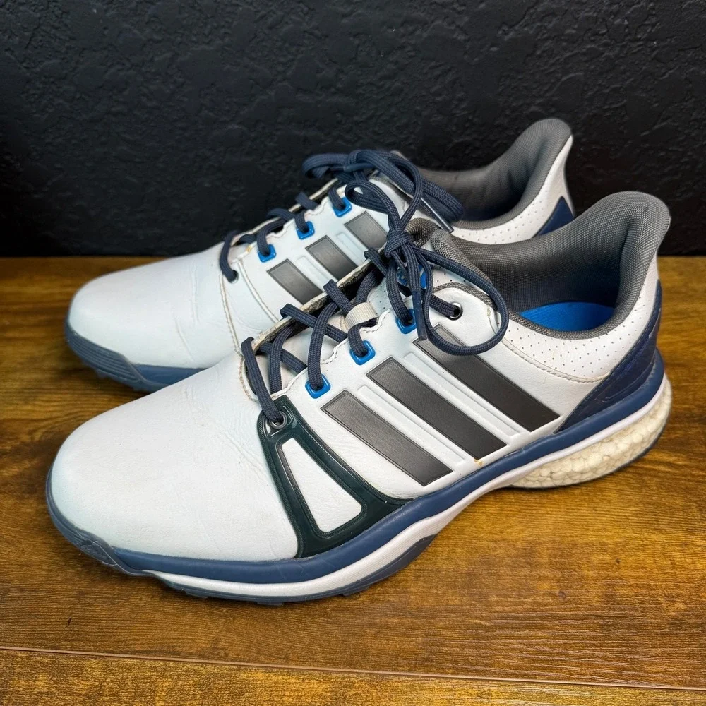 Adidas Adipower Boost Q44661 White Blue Leather Golf Shoes Mens Size 9 - Picture 3 of 7